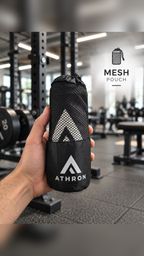 ATHRON magnetic gym towel in its mesh carrying pouch